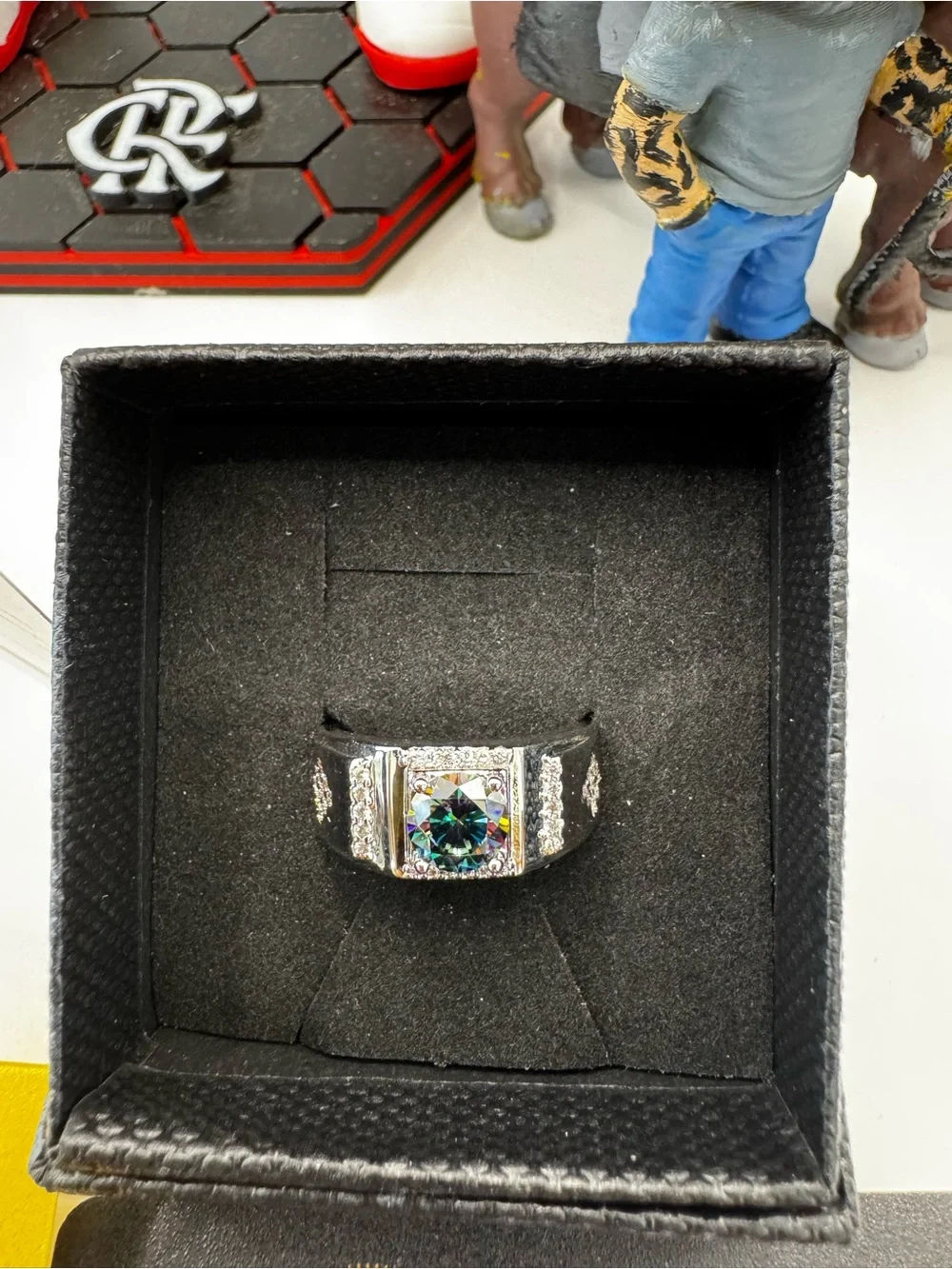 Rainbow Blue Moissanite Ring in Silver Tone - Size 8